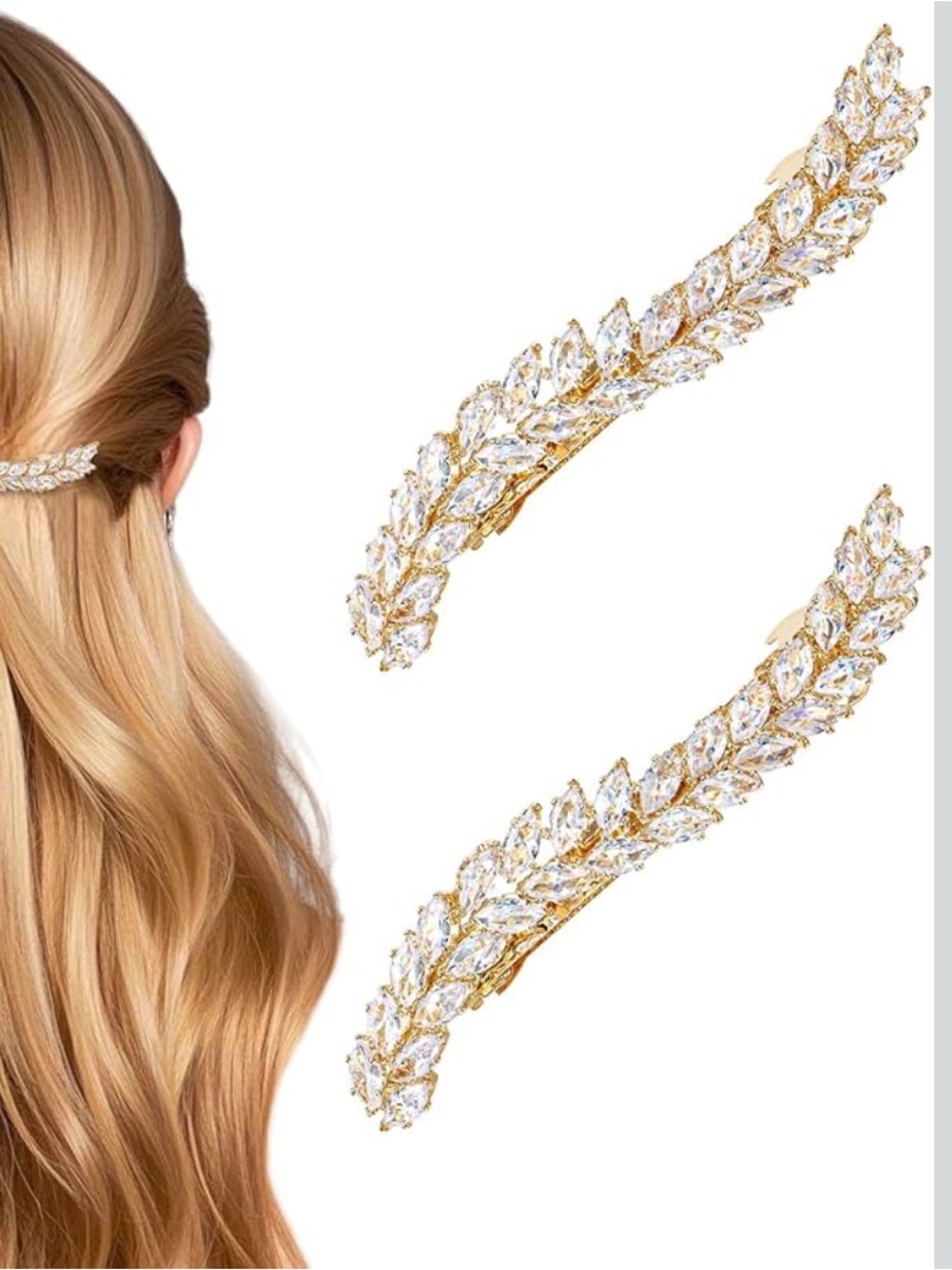 Gold Crystal Leaf Hair Clip Barrettes (pack of 2)